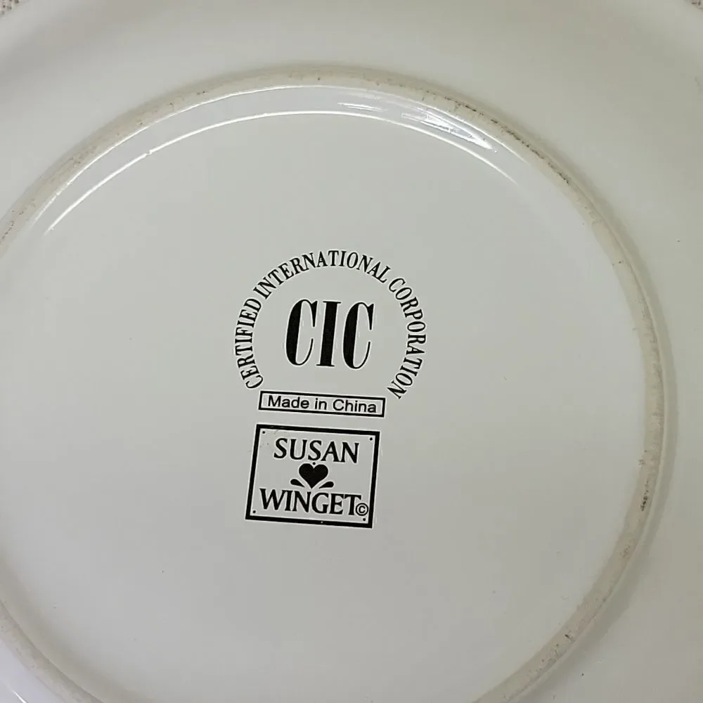 2 Folk‎ Angel by Certified Int. Salad Plate Susan Winget Angels & Stars On Blue